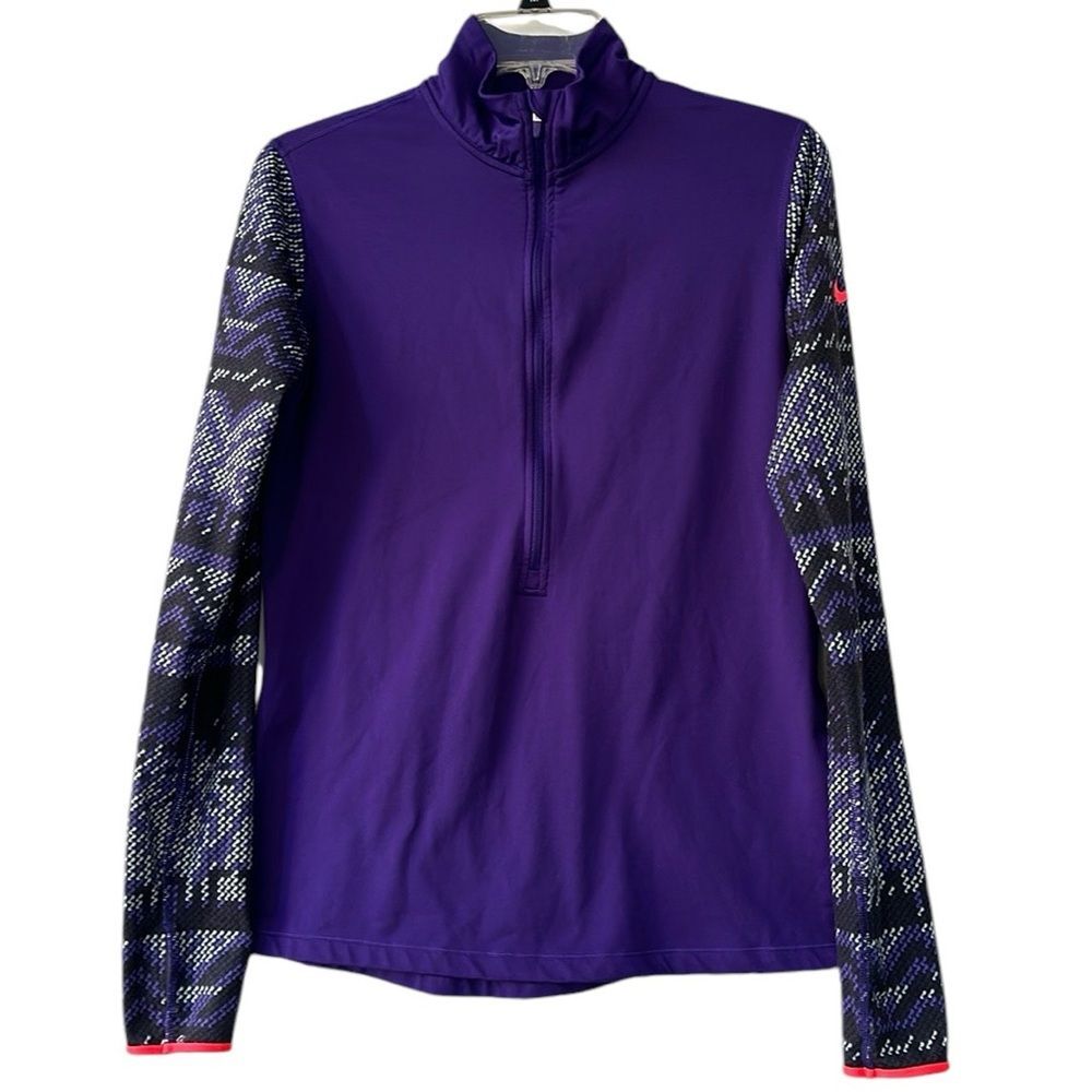 Nike Pro Dri-fit Half Zip Pullover Purple Large Printed Sleeves Mock Neck